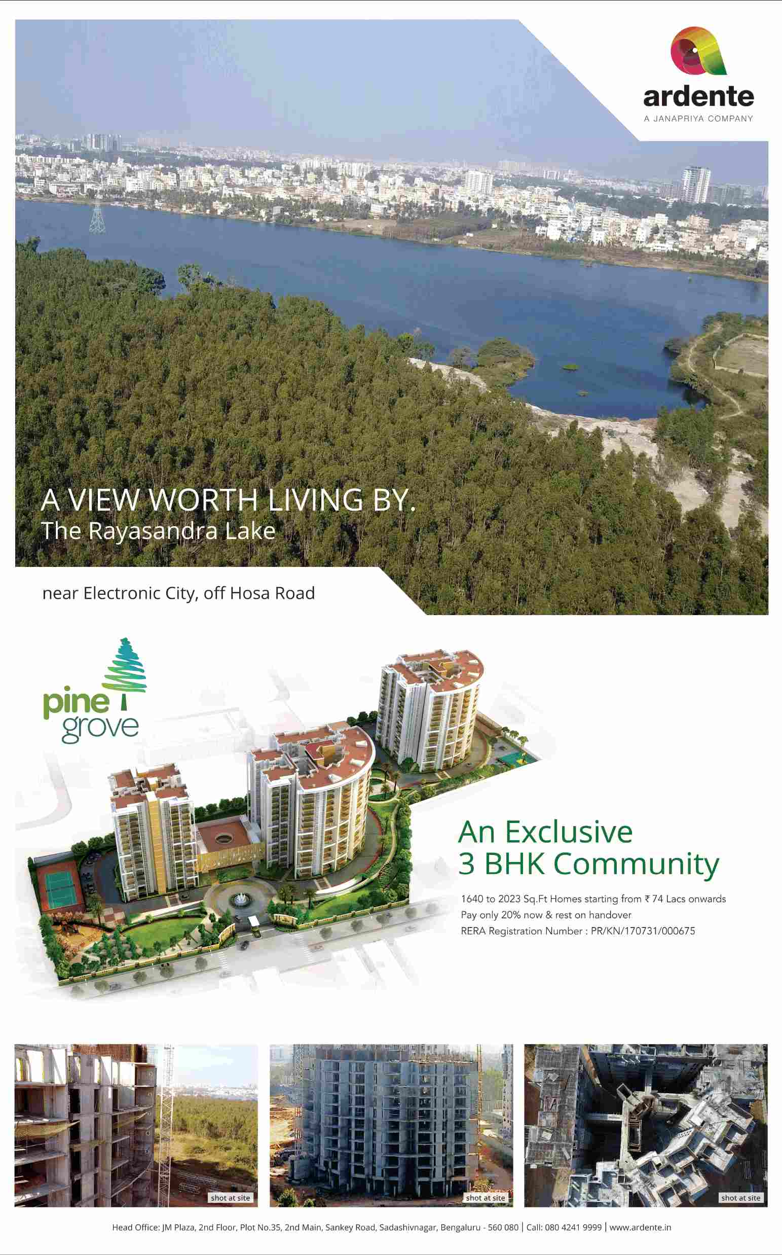Pay only 20% now and rest on handover at Ardente Pine Grove in Bangalore Update